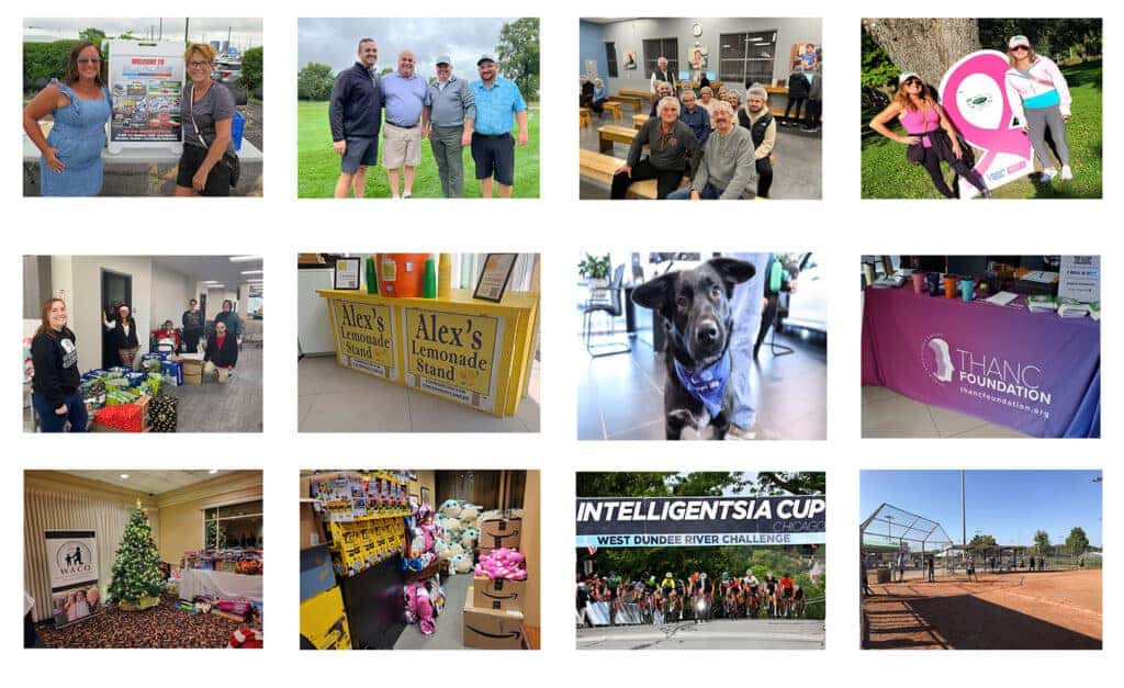 Patrick MINI team members participating in local community events and charity partnerships, showcasing support for organizations like Best Friends Animal Society and Feeding America.
