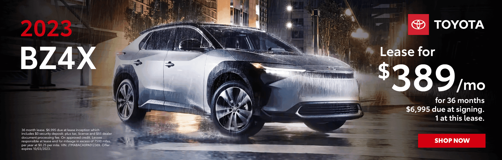 2023 BZ4X Lease for $389/ month for 36 months $6,995 due at signing