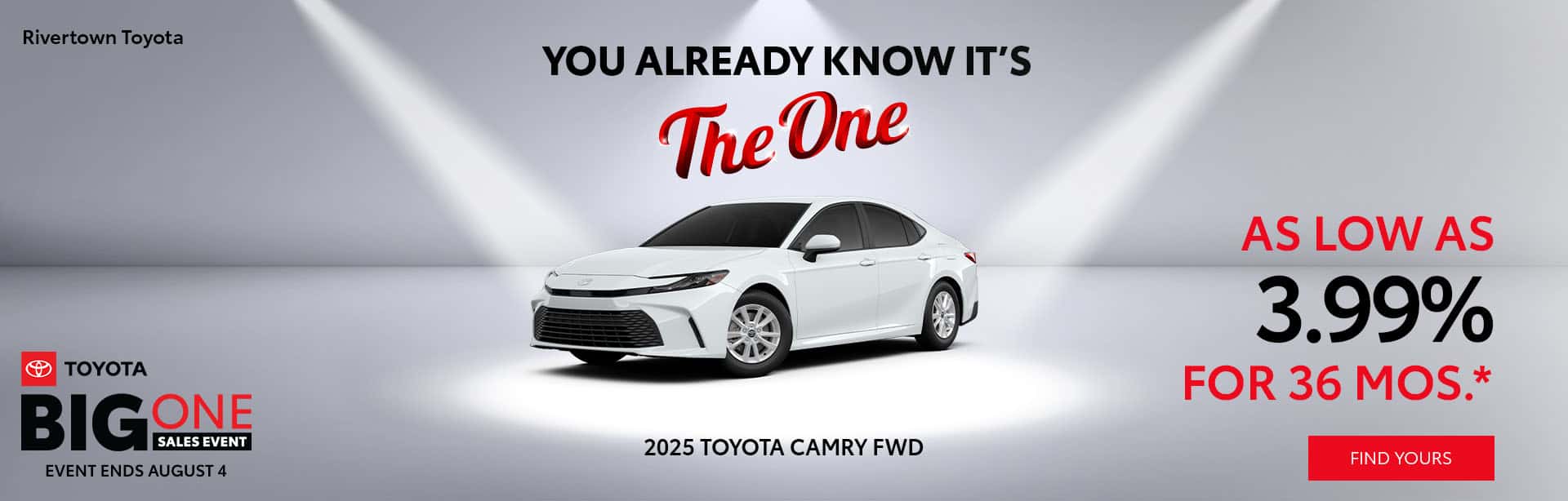 As low as 3.99% APR Financing for 36 months on the 2025 Toyota Camry FWD