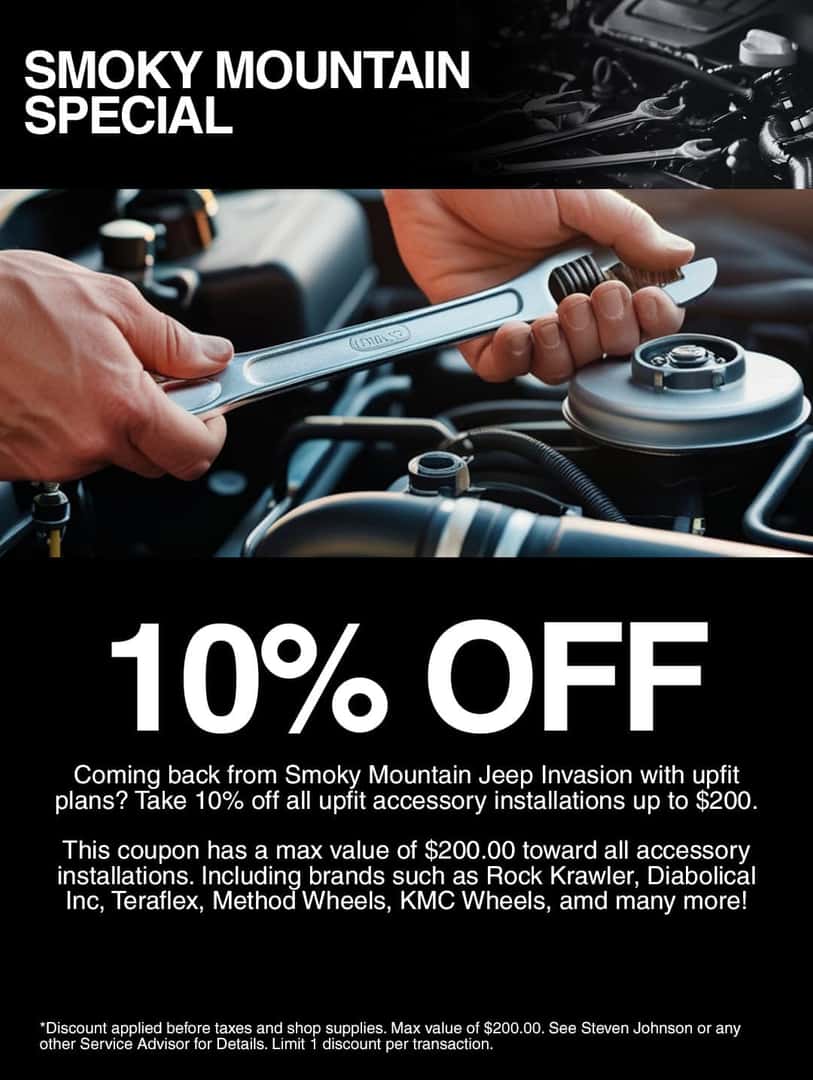 smoky mountain special 10% off jeep