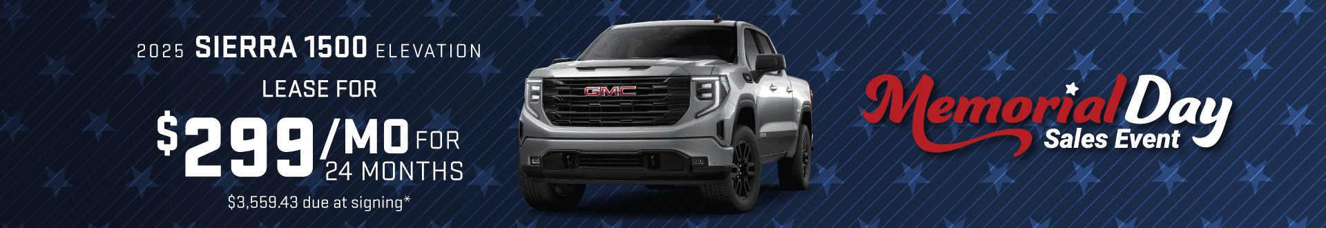 2025 GMC Sierra 1500 Elevation : Lease for $299 per month for 24 Months with $3,559.43 due at signing