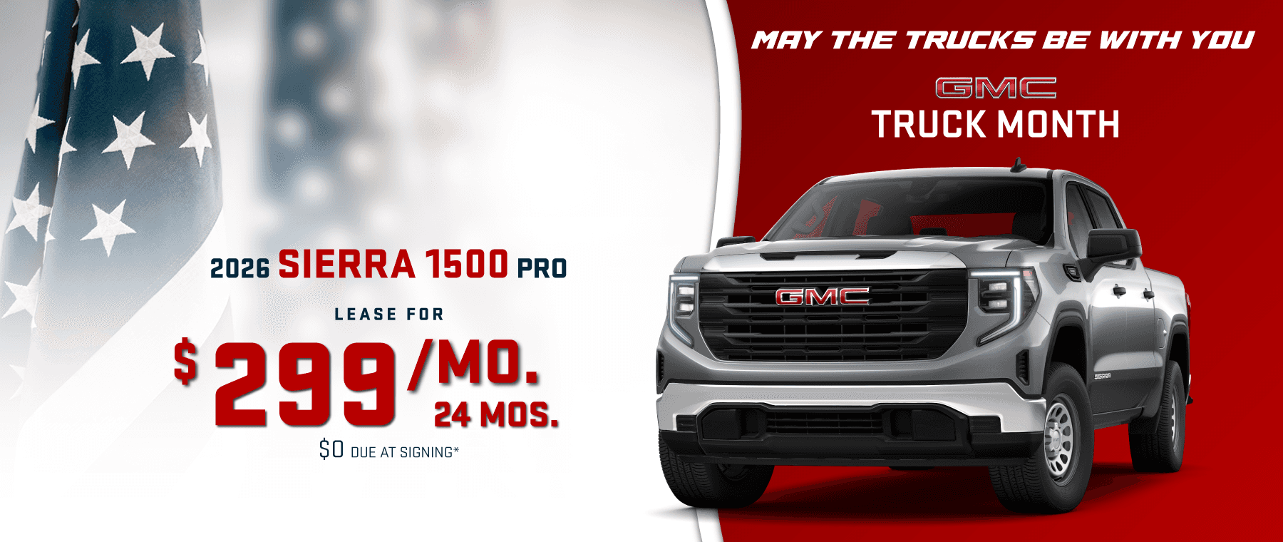 2026 Sierra 1500 Pro : Lease for $299 per month for 24 Months with $0 due at signing