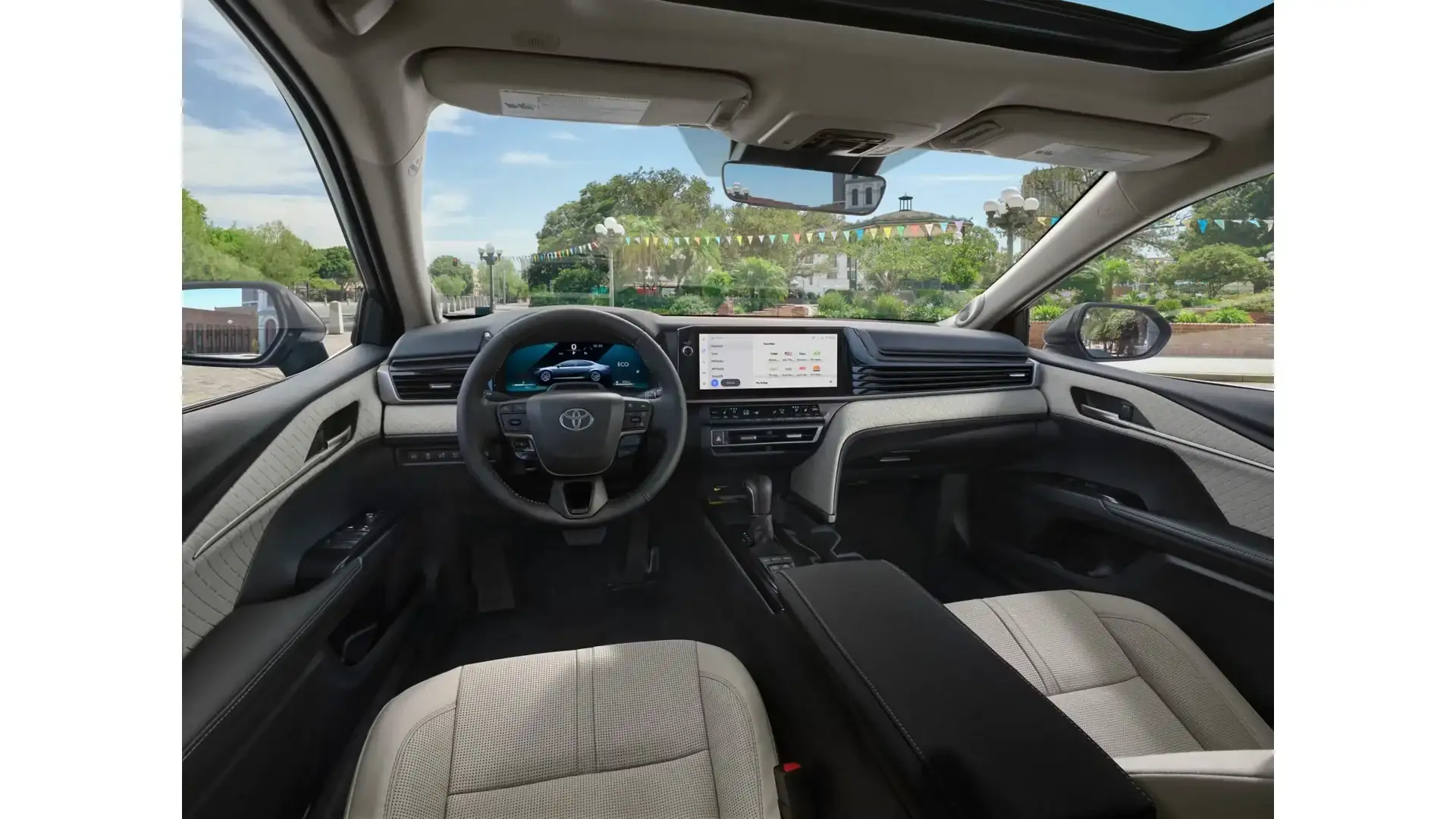 2026 Toyota Camry XLE interior with leather-trimmed heated and ventilated front seats