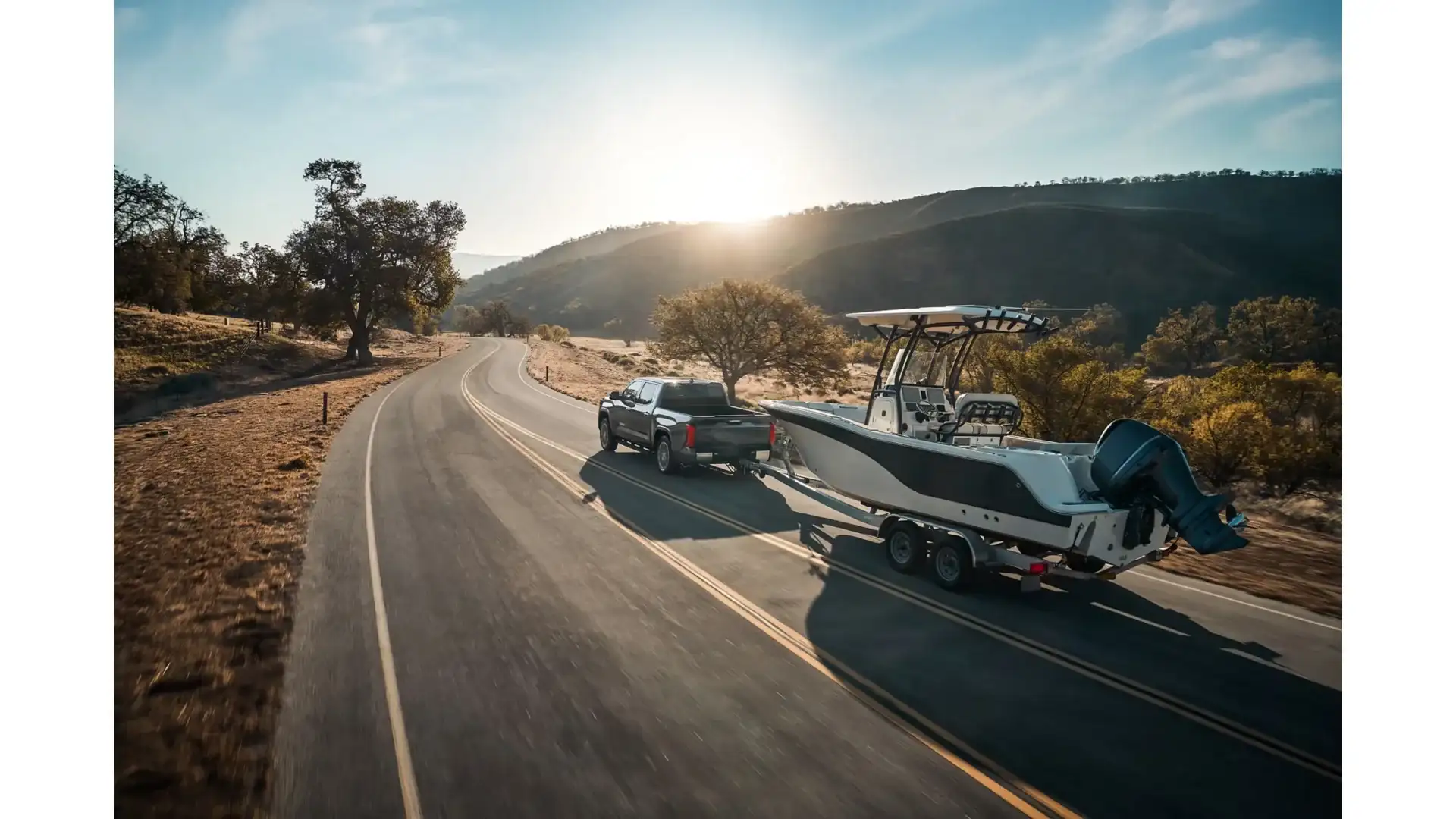 2026 Toyota Tundra Limited CrewMax towing a trailer, towing capacity shown 11350 lbs