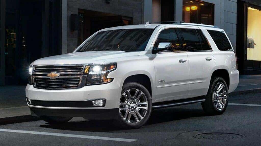 Chevrolet Tahoe Parked Front 3/4 View Next to a City Curb