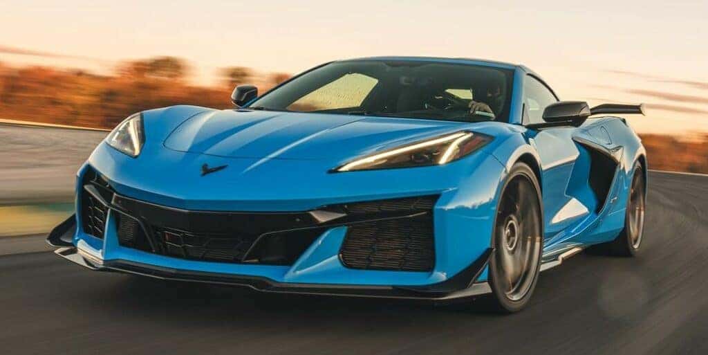 Chevrolet Corvette Z06 Driving on a Highway Front 3/4 View