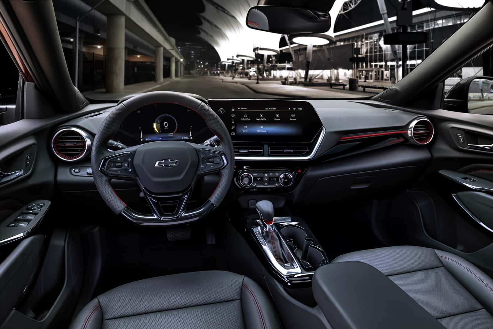 2024 Chevrolet Trax RS black interior with red accent