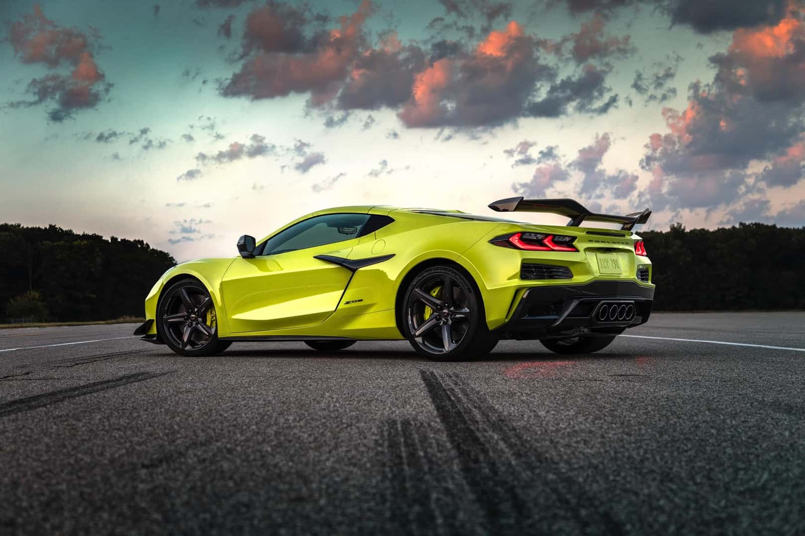 2024 Chevrolet Corvette Z06 yellow driver side and rear view