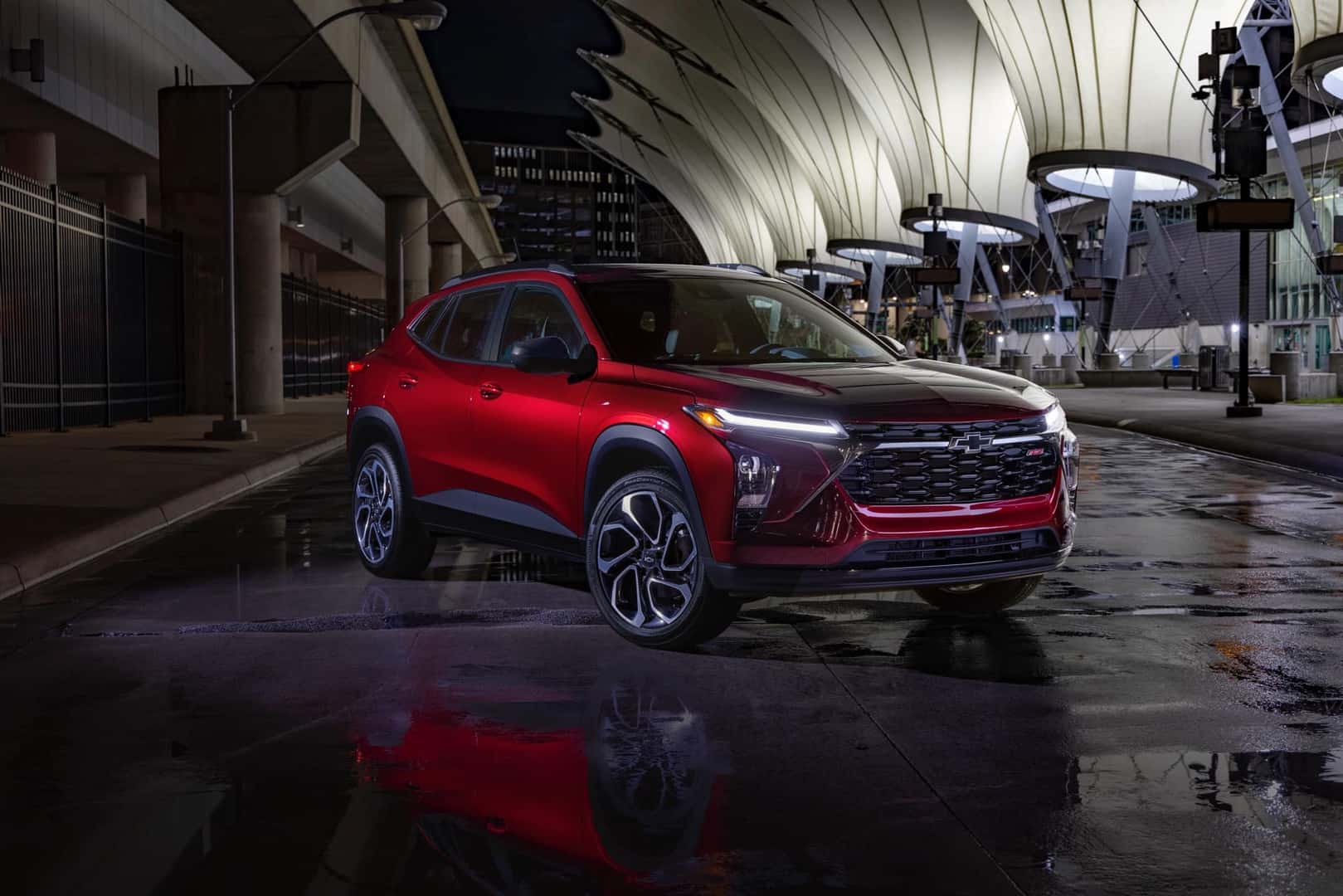 2025 Chevrolet Trax RS Crimson Metallic front and passenger side view