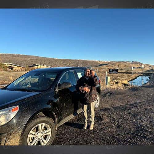 Viola and Kristina, from Owyhee, Nevada's Black 2014 Chevy Equinox LS AWD - assisted by Product Specialist Antonio 'Tony' Hernandez.