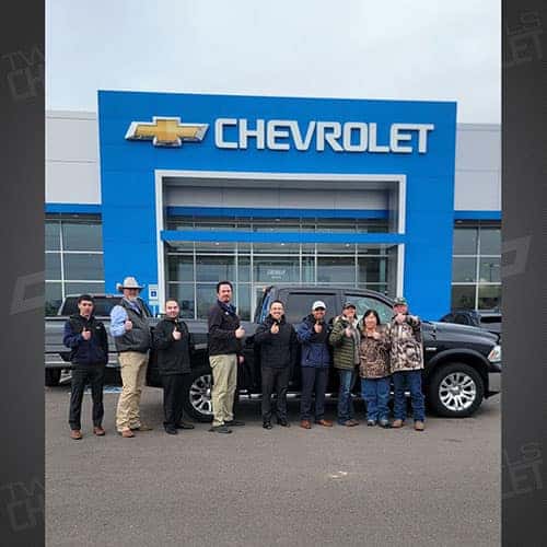 Monica, from Bellevue, Idaho, with her Brilliant Black Crystal Pearl 2016 Ram 1500 Laramie Longhorn, assisted by Purchase Advisor Gustavo 'Goose' Ceron at Twin Falls Chevy in Twin Falls, Idaho.
