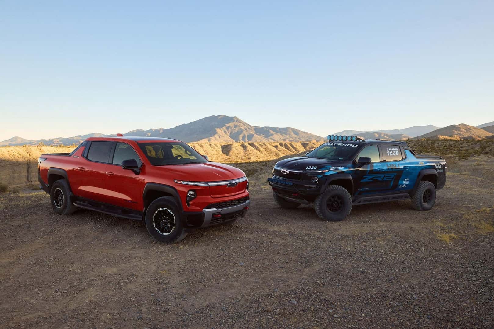 Two 2025 Chevrolet Silverado EV ZR2 Racing Trucks