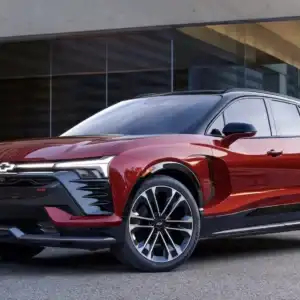 2026 Chevrolet Blazer EV SS Radiant Red Tintcoat parked in a driveway