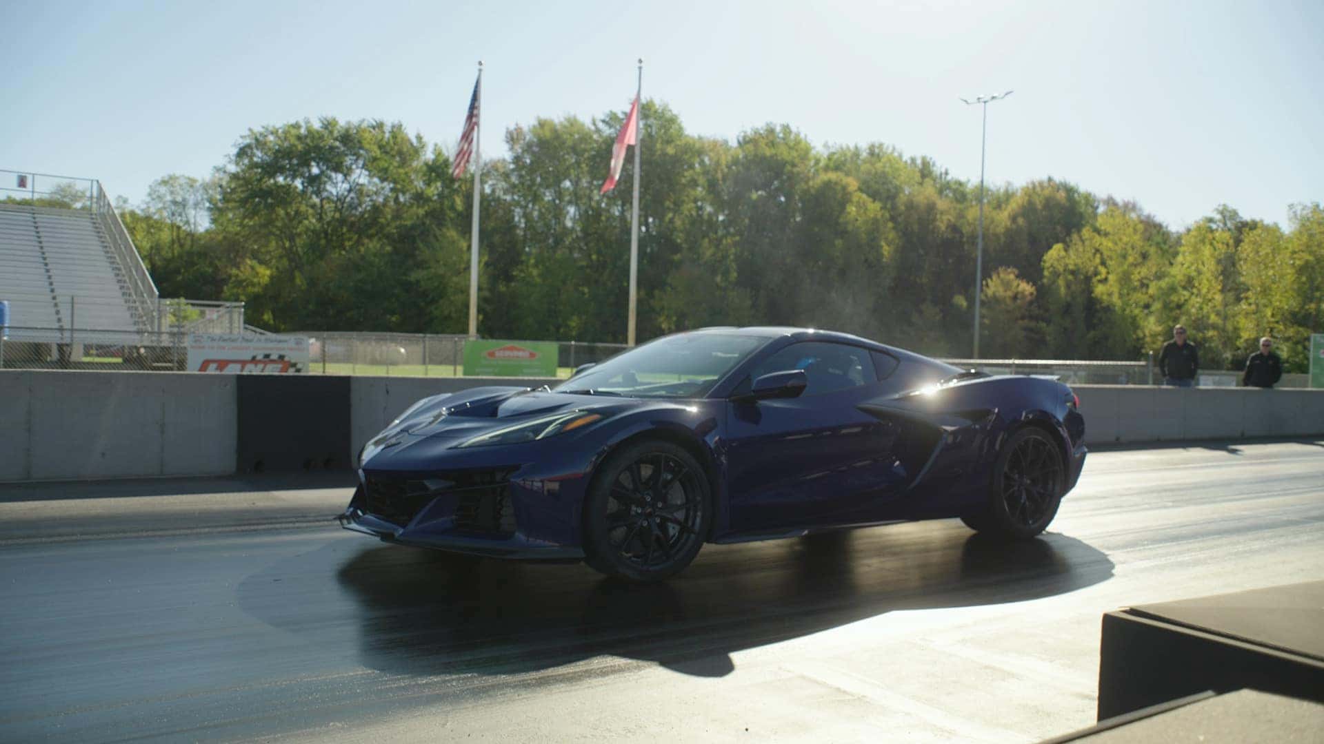 Front profile view of corvette zr1x on drag strip
