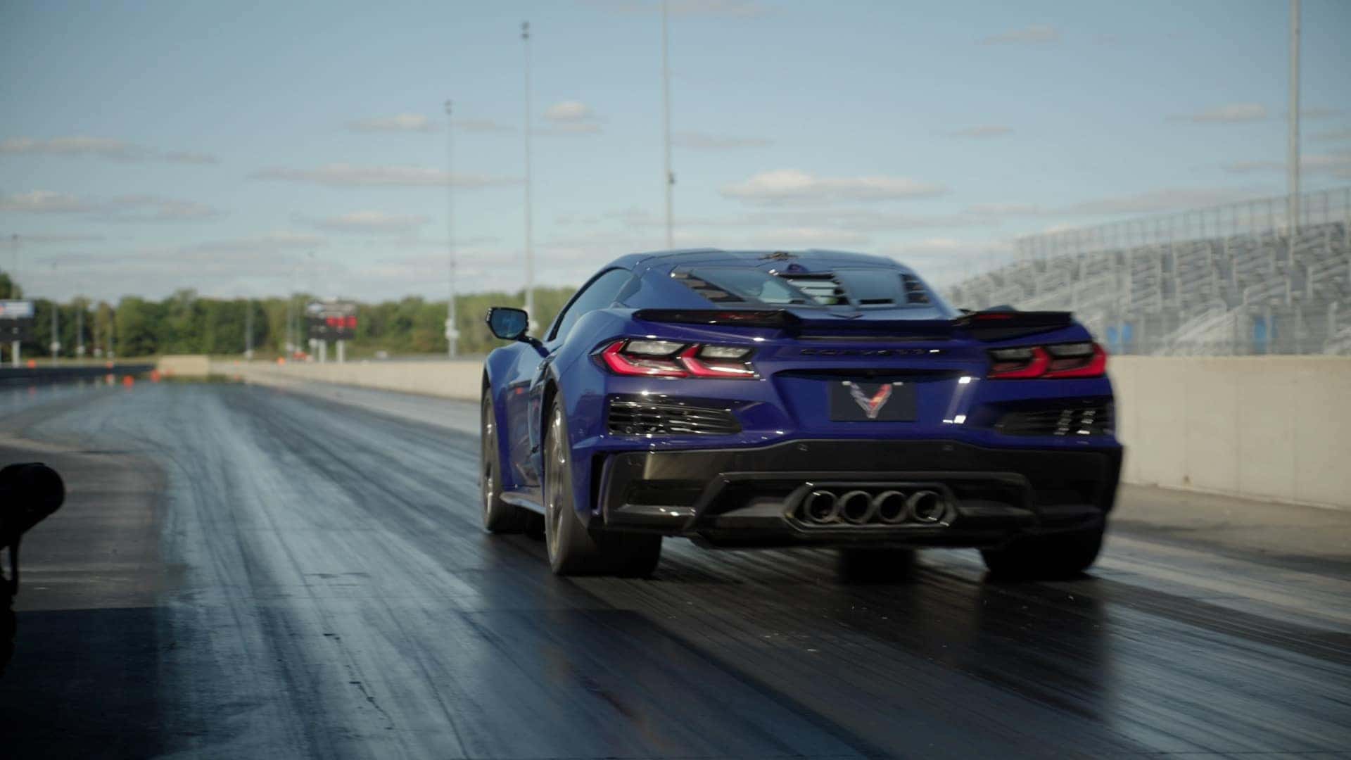 Rear View of Corvette zr1x on drag strip