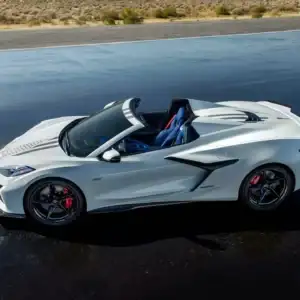 2026 Chevrolet Corvette E-Ray White Convertible Parked on the Road