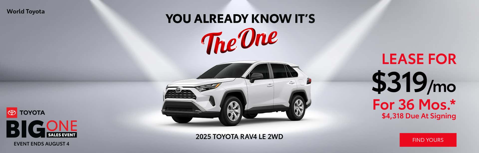 Lease the 2025 Toyota RAV4 for $319/mo for 36 months!