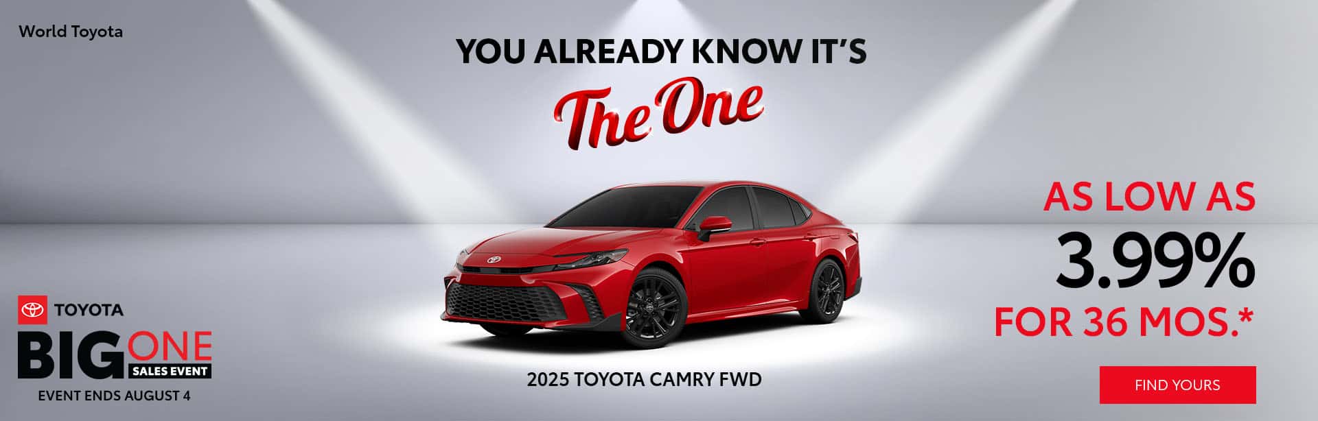 As low as 3.99% APR Financing for 36 months on the 2025 Toyota Camry FWD